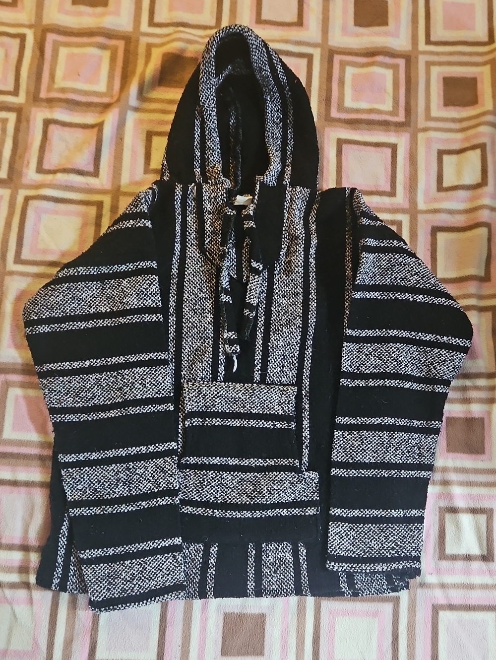 Black & White Striped Hooded Zip-Up Men's Shirt